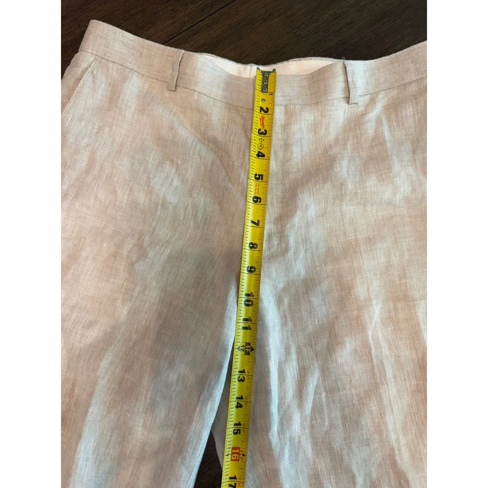 Haspel Mens 100% Linen Oxford Trousers Beige Straight Leg Pants 36 RW